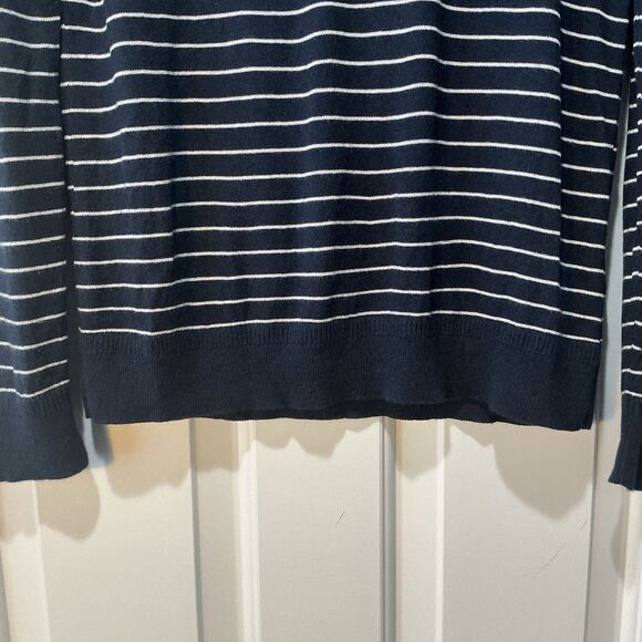 Banana Republic Cashmere Silk Blend Sweater Hello Weekend Striped Navy Blue Sz M - Picture 4 of 4
